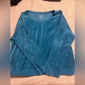 New York & Company Teal Velvet Long Sleeve Top